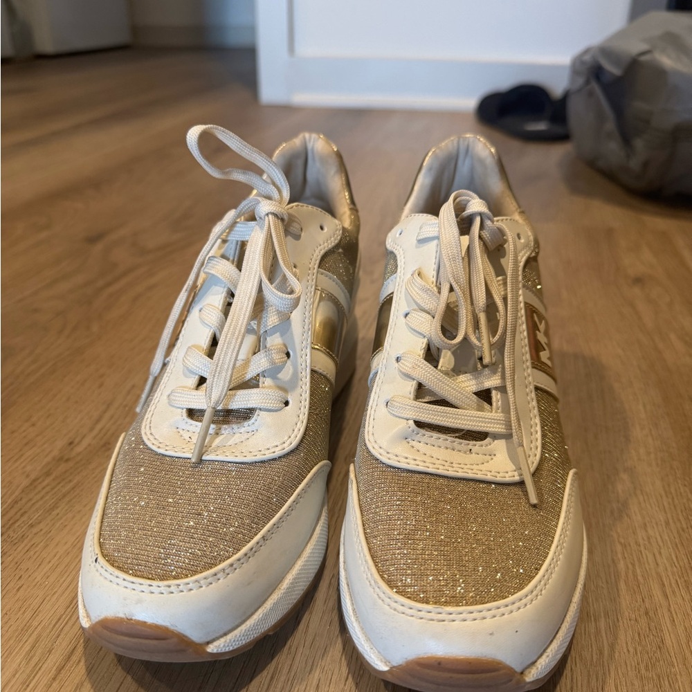 Michael Kors Metallic Gold and White Sneakers - Picture 6 of 6
